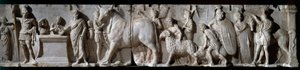 Arte romana: altar de Domitius Ahenobarbus. 100 AC. Cena de sacrifício ao deus Marte. Relevo sobre mármore. Sol 2.05 m. Paris, Museu do Louvre. de Roman