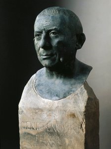 Arte romana: busto do banqueiro Lucius Caecilius Iucundus (cerca de 20-69 d.C.) Escultura de bronze. Século I d.C. De Pompéia. Nápoles, Museo Archeologico Nazionale de Roman