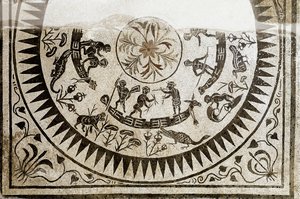 Arte romana: caça e pesca de pigmeus. Mosaico do século III. Museo Nazionale Romano (o delle Terme) Roma de Roman