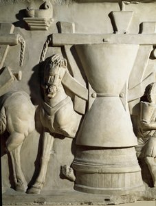 Arte romana: baixo relevo representando uma roda de moinho. Século I d.C. Roma Museo della Civilta Romana de Roman