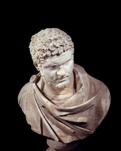 Arte romana: busto de mármore de Caracalla (188-217), imperador de 211 a 217 d.C. Sol 0,52 m Paris, Musee du Louvre de Roman