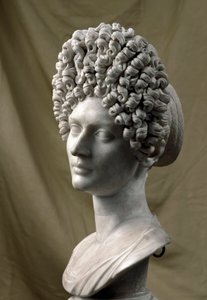 Arte romana: retrato de dama do período flaviano. 80-100 AD. Escultura em mármore. Dim. 38 cm. Roma, Musei Capitolini de Roman