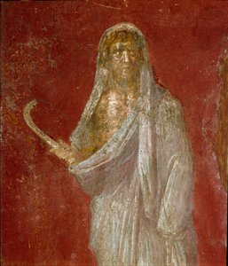 Arte romana: representação de Cronos (Saturno). Detalhe. Fresco da Casa dei Dioscuri em Pompéia. Dim. 68x41 cm Museo Archeologico Nazionale, Nápoles. de Roman