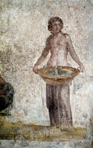 Arte romana: representação de uma ninfa. Detalhe de um fresco da casa dos Vestales em Pompéia. Século I d.C. Paris, Museu do Louvre de Roman