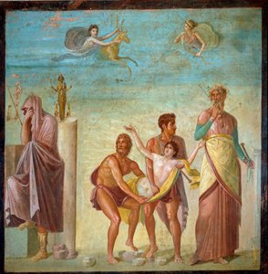 Arte romana: "o sacrifício de Iphigenie" Fresco de Pompéia, casa do trágico poeta. Século I d.C. Nápoles Museo Archeologico Nazionale - Arte romana: o sacrifício de Iphigenia. Fresco da Casa do Poeta Trágico, Pompéia. Século I d.C. Nationa de Roman