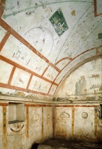 Arte romana: vista do túmulo de Caivano. 100-150 D.C. Nápoles, Museo Archeologico Nazionale de Roman