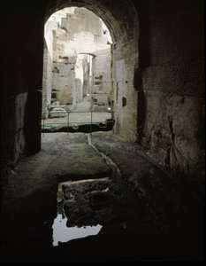 Arte romana: vista das passagens subterrâneas do Coliseu (Coliseu) em Roma, Itália de Roman