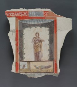 Fragmento de afresco romano (gesso e pigmento) de Roman