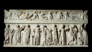 Sarcophagus des Muses: representação das musas das artes e das letras. Escultura em mármore. 150 D.C. Paris, Museu do Louvre. de Roman