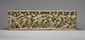 Sarcófago com o concurso entre as musas e as sereias, final do século III (mármore) de Roman