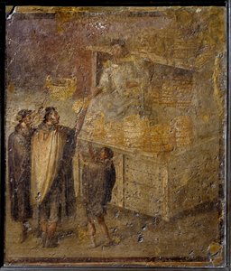 Cena a representar um padeiro a vender pão. (Fresco, século I) de Roman