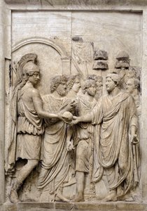 Entrada solene do Imperador Adriano em Roma, século II (Relevo em mármore) de Roman