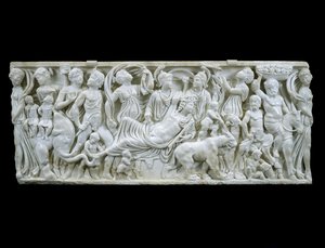 O Triunfo Indiano de Dioniso, 180-195 DC (mármore branco) de Roman