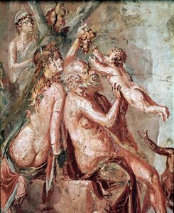 A infância de Dionísio com Satyr e Silene (fresco de Roman