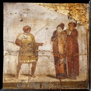 Cena de teatro. Fresco do sítio de Pompei de Roman