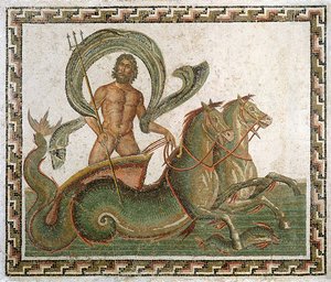 Triunfo de Netuno, pavimento da Casa de Wadi Blibane, Sousse (antigo Hadrumetum) (mosaico) de Roman