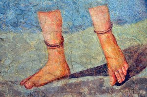 Pernas de mulher usando tornozeleiras, final do século 2 - início do século 3 (fresco) de Roman