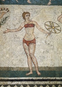 Jovem romano engajado em exercícios físicos. (Detalhe do mosaico, 315-350 d.C.) de Roman