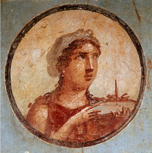 Menina com um prato de comida (fresco de Roman
