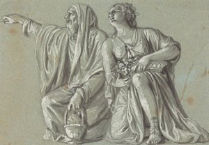 Duas figuras ajoelhadas com oferendas de Roman 18th Century