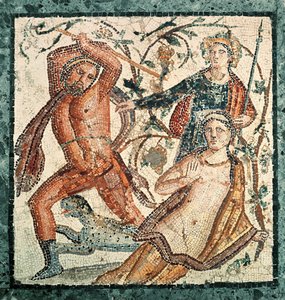 Licurgo atacando a Ninfa Ambrosia, mosaico de Herculano (50-79 dC)