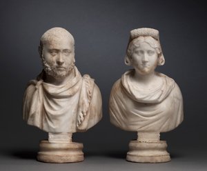 Busto de retrato de um homem aristocrático e Busto de retrato de uma mulher aristocrática, 280-290 de Roman Imperial Period