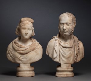 Busto de retrato de uma mulher aristocrática e Busto de retrato de um homem aristocrático, 280-290 (mármore) de Roman Imperial Period