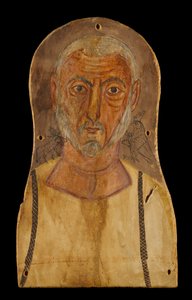 Homem Idoso Ladeado por Deuses Egípcios, c.250 AD (tempera em sycomore) de Roman Period Egyptian