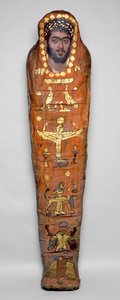 Múmia de um jovem, com retrato em encáustica, de El-Hibeh (restos humanos embrulhados em linho com painel de madeira pintada) de Roman Period Egyptian