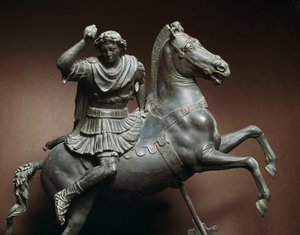 Alexandre o Grande (356-323 AC) a cavalo O cavalo seria Bucephale. Escultura de bronze após um original de Lysippe de Sicyone (395-305 AC) Nápoles, Museo Archeologico Nazionale