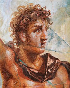 Pormenor de um fresco representando Alexandre, do Casamento de Alexandre (Ares) e Stateira (Afrodite), Regio 6 Insula Occidentalis 39, Pompeia (Lista do Património Mundial da UNESCO de Roman Roman