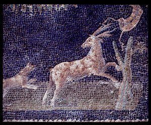 Detalhe dos mosaicos de parede da ninfaeum da casa di Nettuno e Anfitrite, século V a.C.-1 d.C. de Roman Roman