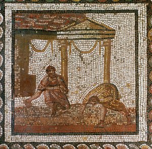 Agricultores a semear feijão (mosaico) de Roman Roman
