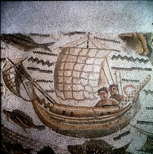 Cena de pesca em Mosaico em Hipona, Argélia. de Roman Roman