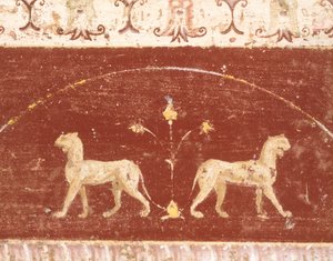 Decoração em afresco da Sala do Tablino, Casa de Marcus Lucretius Fronto, Pompeia , Campânia, Civilização Romana de Roman Roman