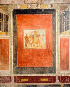 Decoração em afresco da Sala do Tablino, Casa de Marcus Lucretius Fronto, Pompeia , Campânia, Civilização Romana de Roman Roman