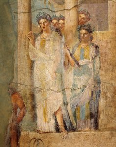 Fresco representando Iphigenia em Tauris, Detalhe de empregadas, da Casa de L. Caecilius Giocondus em Pompéia, Itália de Roman Roman