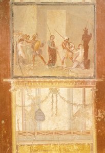 Afresco representando o encontro de Príamo, Menelau e Helena e Arisácio perseguindo Cassandra, da Casa de Menandro, Pompeia , Campânia, Civilização Romana de Roman Roman
