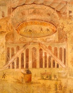Afresco representando a disputa entre Pompeianos e Nocerini no anfiteatro, de Pompeia , Campânia, Civilização Romana de Roman Roman