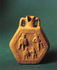 Frasco de anca representando gladiadores, Emilia-Romagna (cerâmica) de Roman Roman