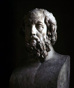 Retrato imaginário do Homer Cego. Reprodução do período helenístico de um busto datado do século II a.C. Musée du Louvre Paris de Roman Roman