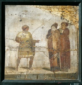 Itália, Campânia, Pompeia, Cena de teatro, fresco de Roman Roman