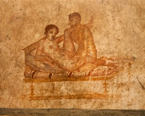 Itália, Região da Campânia, Província de Nápoles, Pompeia, Casa de Vettii, Afresco erótico de Roman Roman