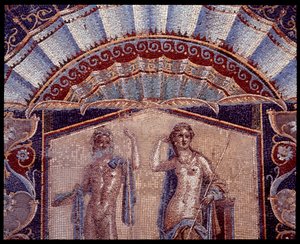 Neptune e Amphitrite. Detalhe de um mosaico de parede do triclínio da casa di Nettuno e Anfitrite, século V a.C.-1 d.C. de Roman Roman