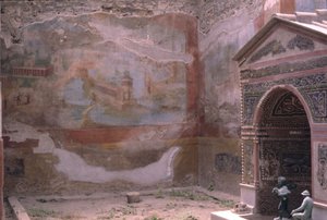 Pompeia, Casa de Diana e fonte de anfitrite e pintura mural, Itália (foto) de Roman Roman