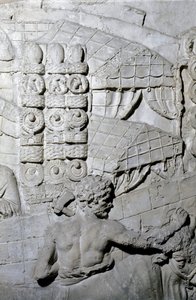 Arte Romana: "Acampamento romano" Molde de 1862 reproduzindo os baixos-relevos da coluna de Trajano (Colonna Traiana) em Roma construída durante o reinado do Imperador Trajano (53-117). A coluna Trajano comemora as campanhas vitoriosas do de Roman Roman