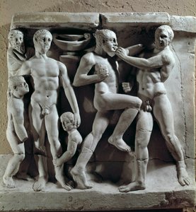 Arte romana: cena de boxe. Baixo relevo. Museo della civilita romana, Roma de Roman Roman