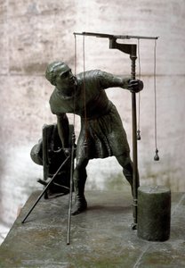 Arte romana: "o gromaticiano" Um agrimensor mede a terra usando um groma (gruma). Escultura em bronze. Roma, Museu da Civilização Romana de Roman Roman