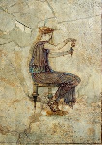 Civilização romana, fresco representando uma rapariga a deitar perfume, de Pompeia