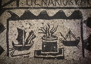 Marinha mercante e farol romano, antiga Ostia (Ostia), Piazza delle Corporazioni. de Roman Roman